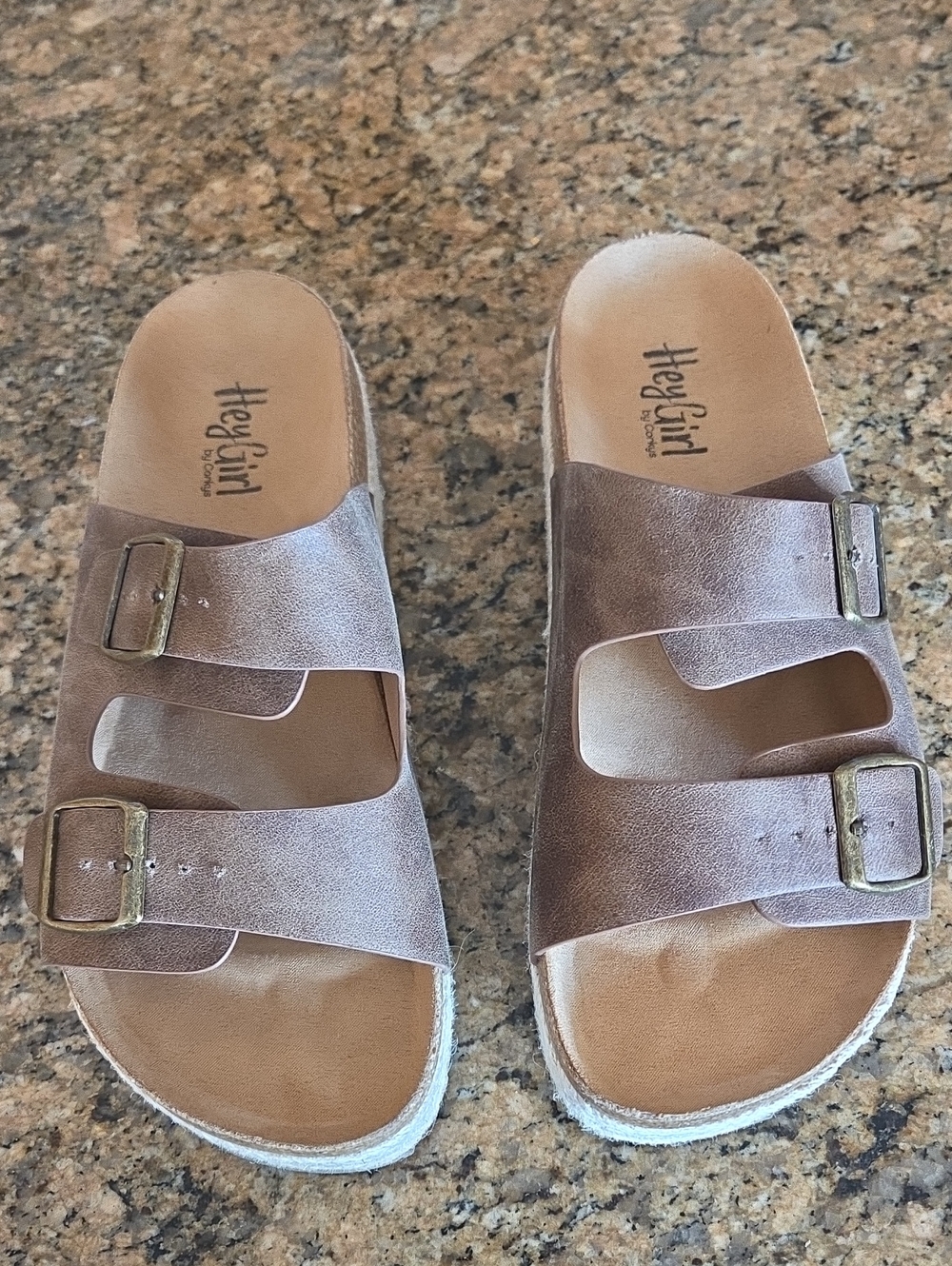 Corkys Brown Double Buckle Slide Sandals